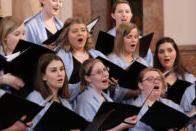 Closeup of chorale singers during a consert